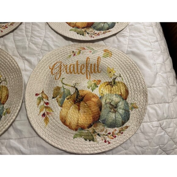 5 Pioneer woman Round "Grateful" Pumpkin Placemats 13” Braided Cotton Table Top - Picture 2 of 8